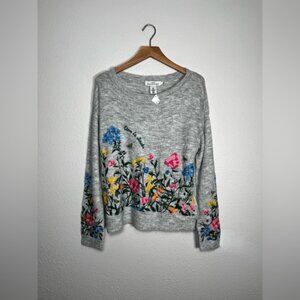 H&M Logg Gray Sweater with Vibrant Floral Design size small